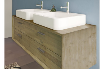 Meuble De Salle De Bain En Bois Massif Avec Double Vasque A Poser Hellin