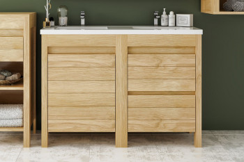 Meuble De Salle De Bain 120 Cm En Chene Massif Avec Double Vasque