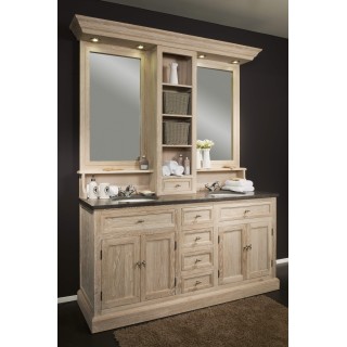 Ensemble salle de bain : double vasque, miroir, éclairage