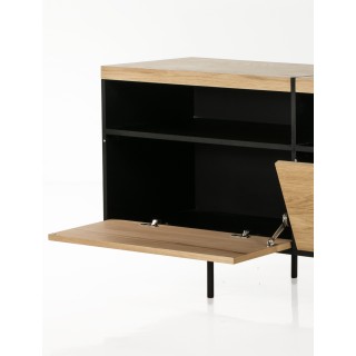 Meuble TV bas moderne de rangement en bois et métal | Hellin