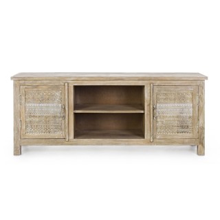 Meuble tv ethnique en bois naturel : 2 niches / 2 portes - Hellin