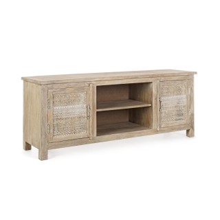 Meuble tv ethnique en bois naturel : 2 niches / 2 portes - Hellin