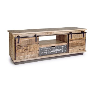 Meuble tv industriel : 2 portes coulissantes / 1 tiroir - Hellin
