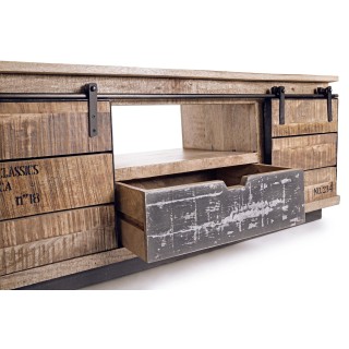 Meuble tv industriel : 2 portes coulissantes / 1 tiroir - Hellin