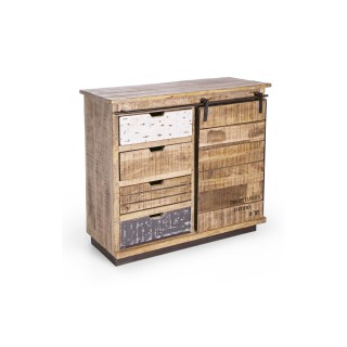 Buffet bois et métal 1 porte 4 tiroirs - Hellin