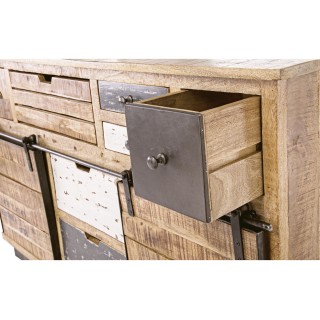 Buffet 2 portes 7 tiroirs bois et métal - Hellin