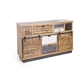 Buffet 2 portes 7 tiroirs bois et métal - Hellin