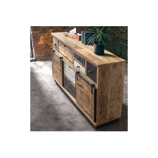 Buffet 2 portes 7 tiroirs bois et métal - Hellin