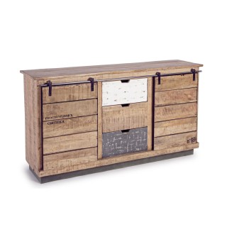 Buffet 2 portes 3 tiroirs bois et métal - Hellin