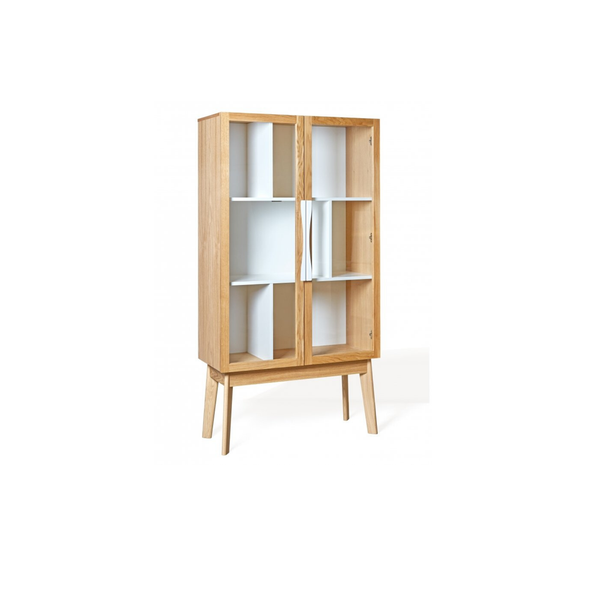Vitrine/Buffet Haut En Bois Vieilli - 82,5x30,5x185 Cm, Avec Portes Vitrées & Étagères