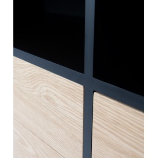 Meuble TV bas moderne de rangement en bois et métal | Hellin