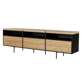 Meuble TV bas moderne de rangement en bois et métal | Hellin