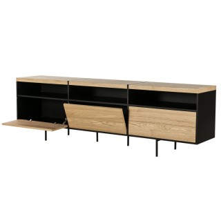 Meuble TV bas moderne de rangement en bois et métal | Hellin