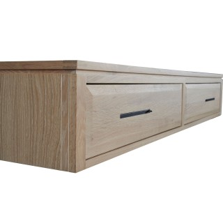 Meuble TV suspendu en bois massif : Deux tiroirs | Hellin