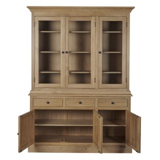 buffet vaisselier en chêne massif Victoria avec placards ouverts