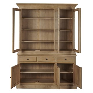 buffet vaisselier en chêne massif Victoria avec portes ouvertes