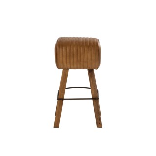 Tabouret de bar industriel en bois et cuir SAMIR - HELLIN