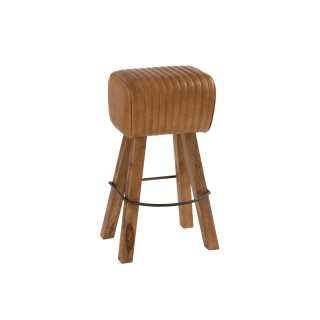 Tabouret de bar industriel en bois et cuir SAMIR - HELLIN