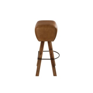 Tabouret de bar industriel en bois et cuir SAMIR - HELLIN