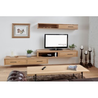 Meuble TV suspendu en bois : 1 porte et 1 niche | Hellin