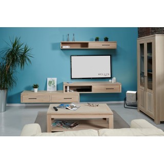Meuble TV suspendu en bois massif : Deux tiroirs | Hellin