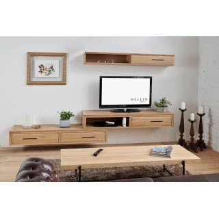 Meuble TV suspendu en bois : 1 tiroir et 1 niche | Hellin