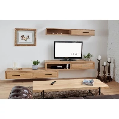 Meuble TV suspendu en bois : 1 tiroir et 1 niche | Hellin