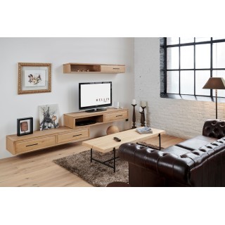 Meuble TV suspendu en bois : 1 tiroir et 1 niche | Hellin