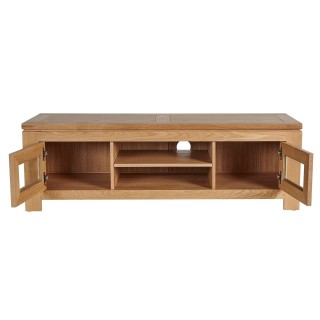 Meuble TV bas en bois clair : 2 portes et 2 niches | Hellin