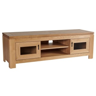 Meuble TV bas en bois clair : 2 portes et 2 niches | Hellin