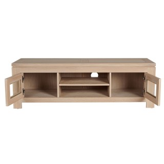 Meuble TV bas en chêne blanchi : 2 portes et niches | Hellin