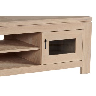 Meuble TV bas en chêne blanchi : 2 portes et niches | Hellin