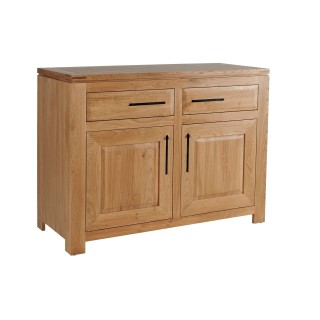 Petit buffet bas en chêne clair : 2 tiroirs et 2 portes | Hellin