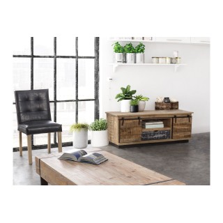 Meuble tv industriel : 2 portes coulissantes / 1 tiroir - Hellin