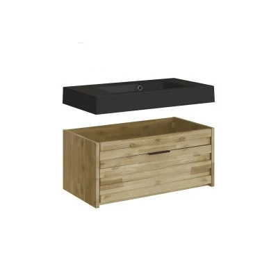 Meuble simple vasque à suspendre : acacia, polybéton | Hellin