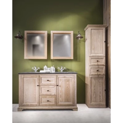 Ensemble salle de bain : Double vasque, armoires, colonne