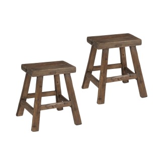 Lot de deux tabourets bas en bois recyclé