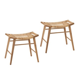 lot de 2 tabourets en teck et rotin