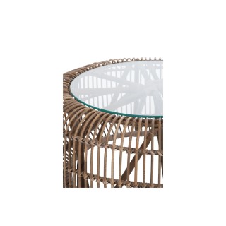 Table basse ronde en rotin naturel et verre D85 FARO - HELLIN