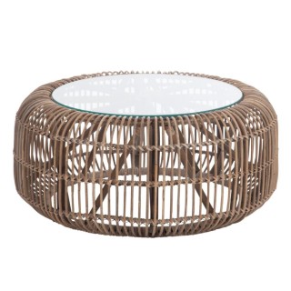 table basse ronde en rotin et verre