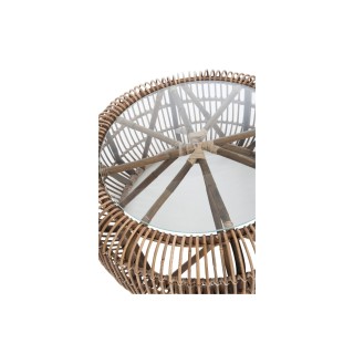 Table basse ronde en rotin naturel et verre D85 FARO - HELLIN