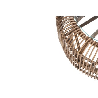 Table basse ronde en rotin naturel et verre D85 FARO - HELLIN