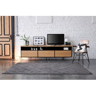 Meuble TV bas moderne de rangement en bois et métal | Hellin