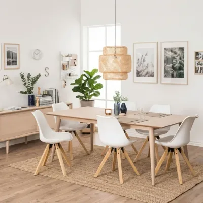 Table à manger rectangulaire en chêne blanchi 8 couverts L200 CENTIOR - HELLIN