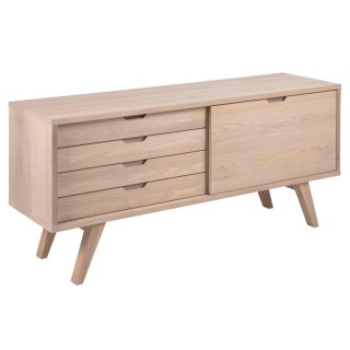 Buffet bas scandinave en chêne blanchi 4 tiroirs 1 porte coulissante ALISIA - HELLIN