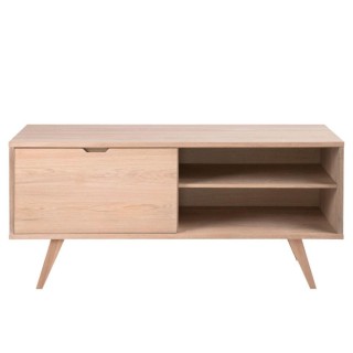 Buffet bas scandinave en chêne blanchi 4 tiroirs 1 porte coulissante ALISIA - HELLIN