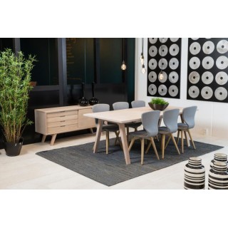 Buffet bas scandinave en chêne blanchi 4 tiroirs 1 porte coulissante ALISIA - HELLIN