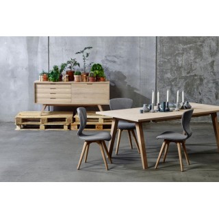 Buffet bas scandinave en chêne blanchi 4 tiroirs 1 porte coulissante ALISIA - HELLIN