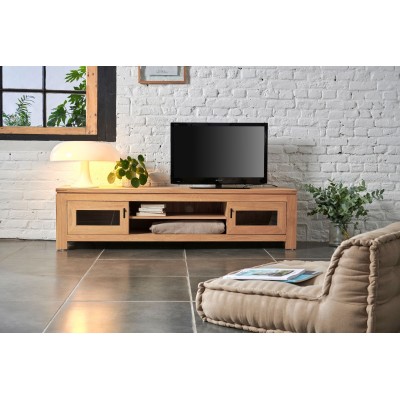 Meuble TV bas moderne en chêne clair L180 BOSTON - HELLIN