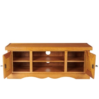 meuble tv en chêne massif avec les portes ouvertes